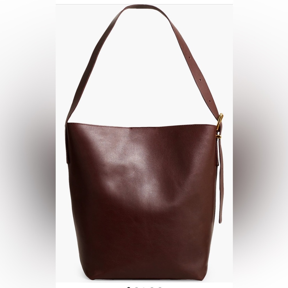 MADEWELL The Essential Bucket Tote Leather Chocolate Raisin Pockets Closure NEW